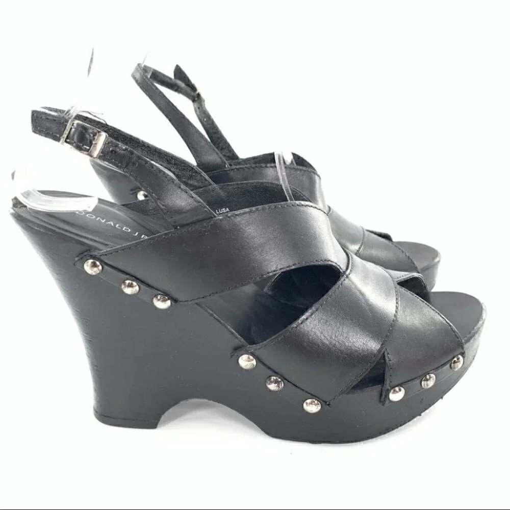 Donald J pliner sandals size 9 Lisa black wooden chunky festival platforms